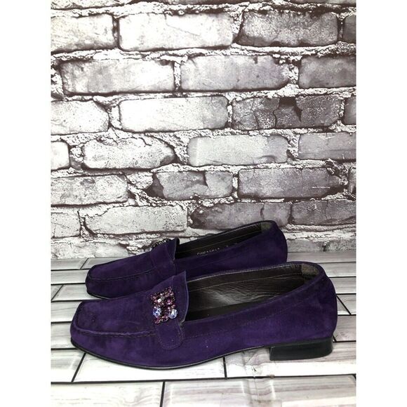 Stuart Weitzman Purple Suede Leather Rhinestone Pump Shoes Women Sz 8M US/38.5EU - Picture 5 of 16